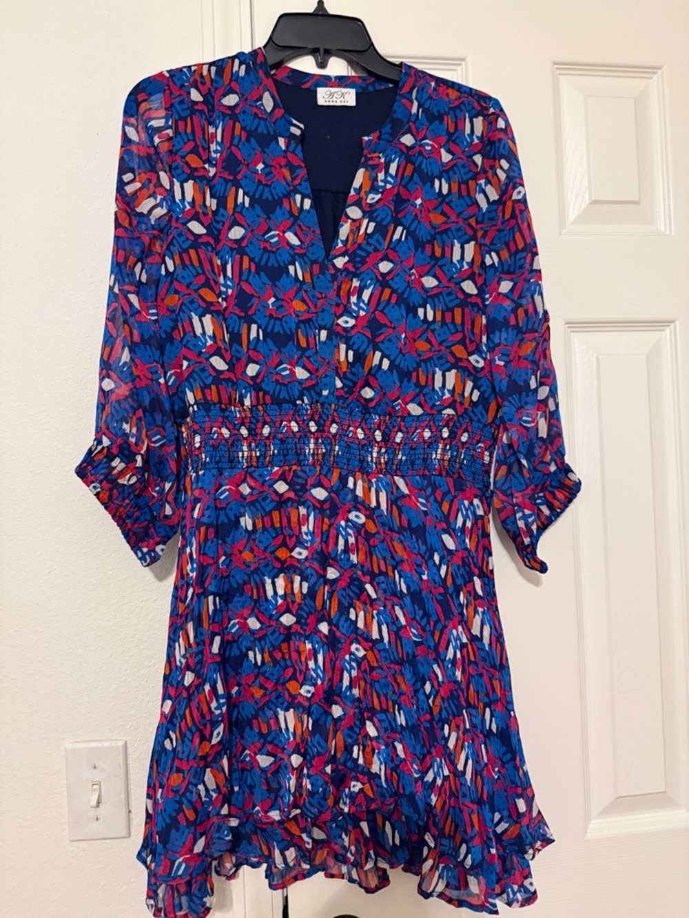 ANNA KAY Blue Multi-Color Printed Long Sleeve Dress